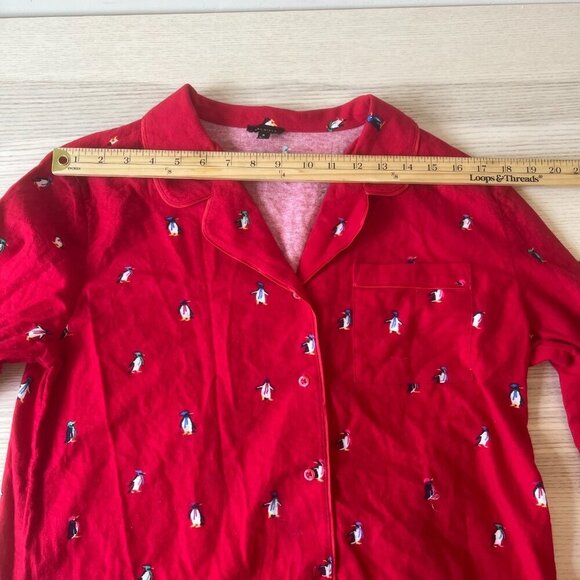 Talbots Red Quilted Jacket pajama penguins animal winter holiday coat Size M - Picture 8 of 10